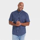 Men's Tall Printed Standard Fit Stretch Poplin Short Sleeve Button-down Shirt - Goodfellow & Co Wild Blue