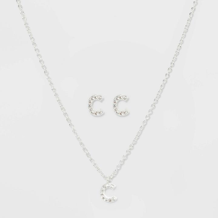 Initial C Crystal Jewelry Set - A New Day Silver, Women's