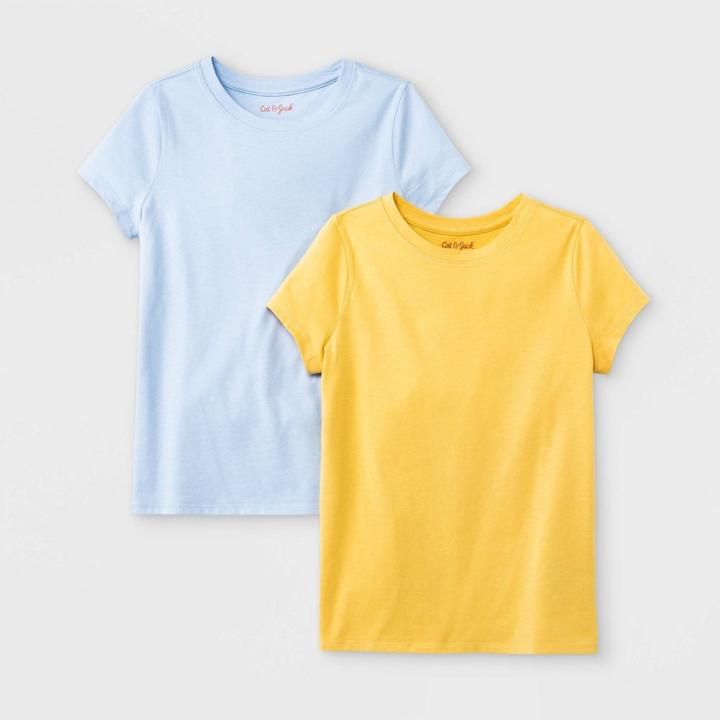 Girls' 2pk Solid Short Sleeve T-shirt - Cat & Jack Light Blue/light