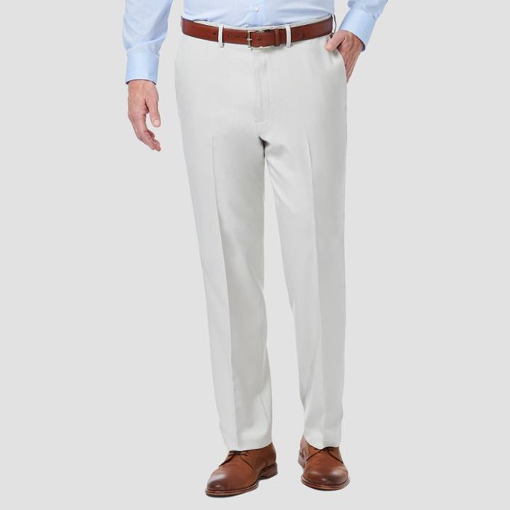 Haggar Men's Premium Comfort 4-way Stretch Classic Fit Flat Front Dress Pants - Stone