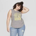 Women's Plus Size It's All Good Sunshine Round Neck Tank Top - Modern Lux (juniors') - Gray/yellow