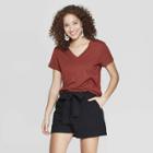 Women's Slim Fit Short Sleeve V-neck T-shirt - A New Day Brown