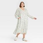 Women's Plus Size Printed Long Sleeve Tiered Dress - A New Day Cream