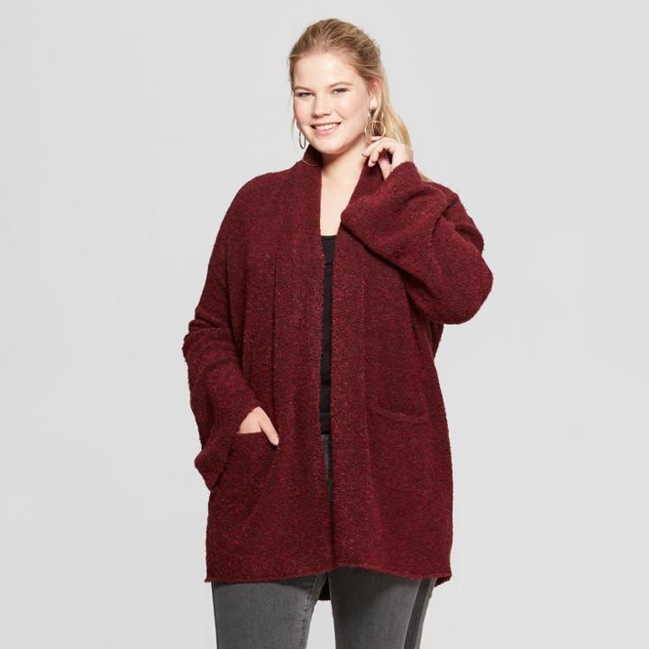 Women's Plus Size Boucle Cardigan - Ava & Viv Burgundy X, Red