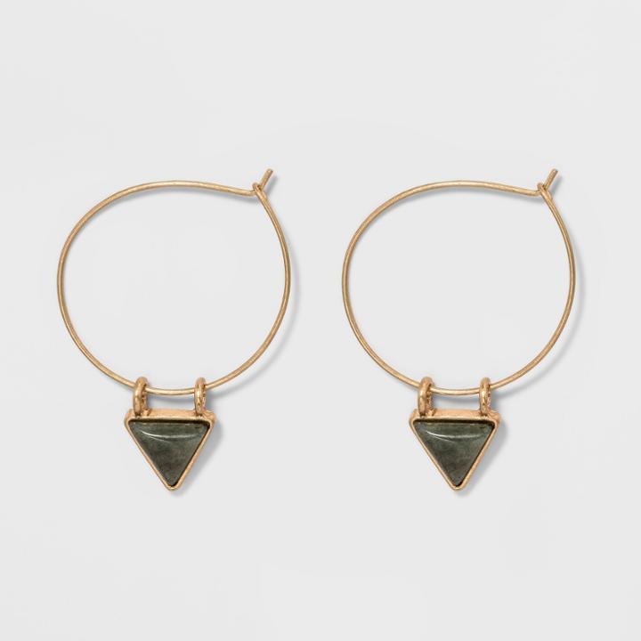 Triangular Stone Charm Hoop Earrings - Universal Thread Gold/green