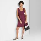 Women's Sleeveless Tie-strap Babydoll Textured Knit Dress - Wild Fable Plum