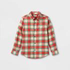 Boys' Flannel Button-down Long Sleeve Shirt - Cat & Jack Bright Red/green