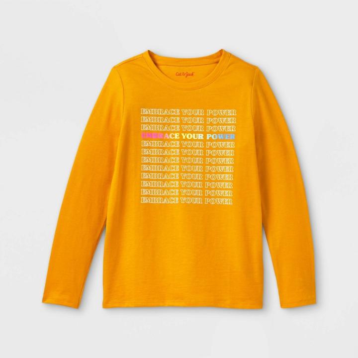 Girls' 'embrace Your Power' Long Sleeve Graphic T-shirt - Cat & Jack Mustard Yellow