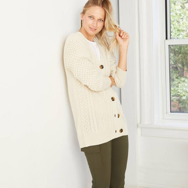 Women's V-neck Grandpa Cardigan - Who What Wear Beige