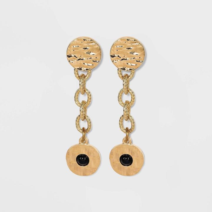 Hammered Disc With Cabochon Drop Earrings - A New Day Black