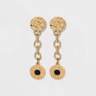 Hammered Disc With Cabochon Drop Earrings - A New Day Black
