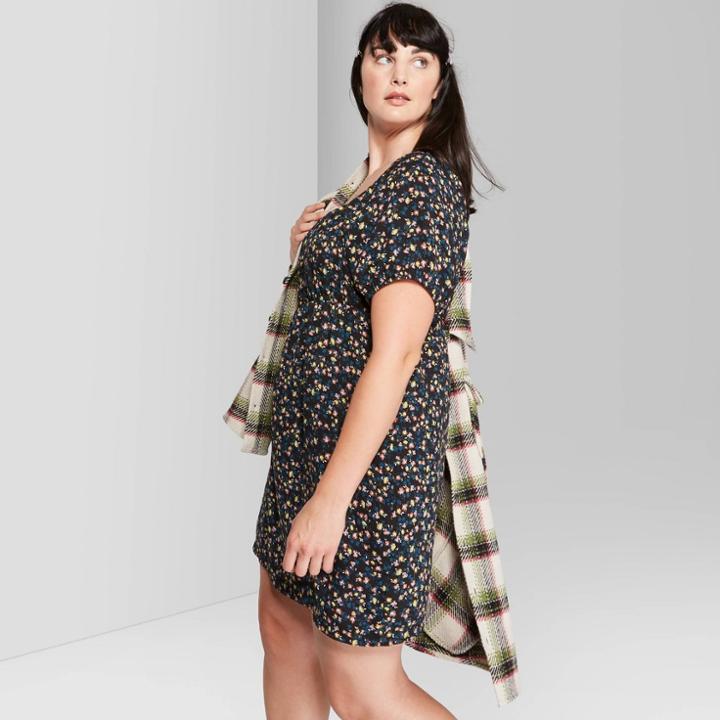 Women's Plus Size Floral Print Square Neck Mesh Maxi Dress - Wild Fable Black 4x, Women's,