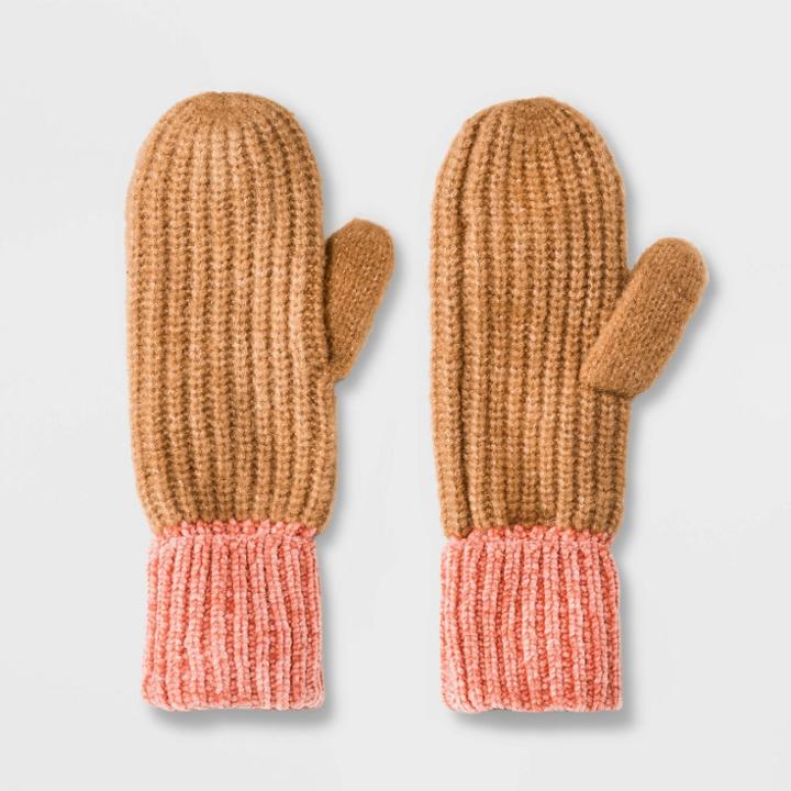 Women's Chenille Mitten - A New Day Maple One Size, Women's, Brown