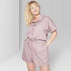 Target Women's Plus Size Short Sleeve Button Front Utility Romper - Wild Fable Lavender (purple)