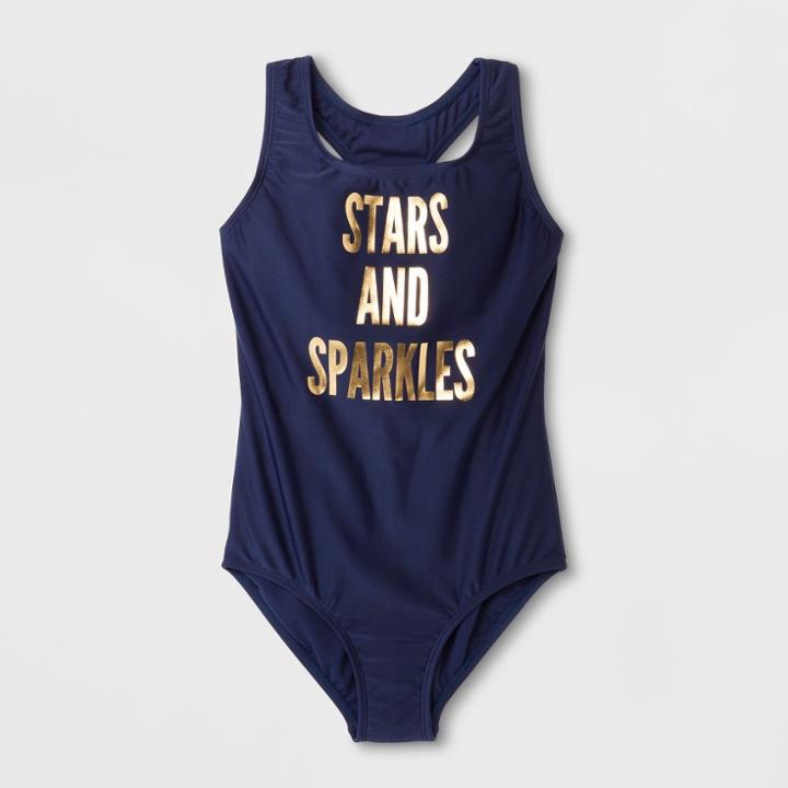 Plus Size Girls' Stars And Sparkles One Piece Swimsuit - Cat & Jack Navy