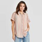 Women's Striped Short Sleeve Button-down Camp Shirt - Universal Thread Cream Xs, Women's, Beige