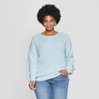 Women's Plus Size Textured Pullover Sweater - Ava & Viv Blue Heather