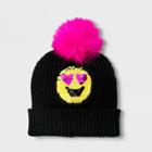 Girls' Emoji Cuffed Pom Beanie - Black