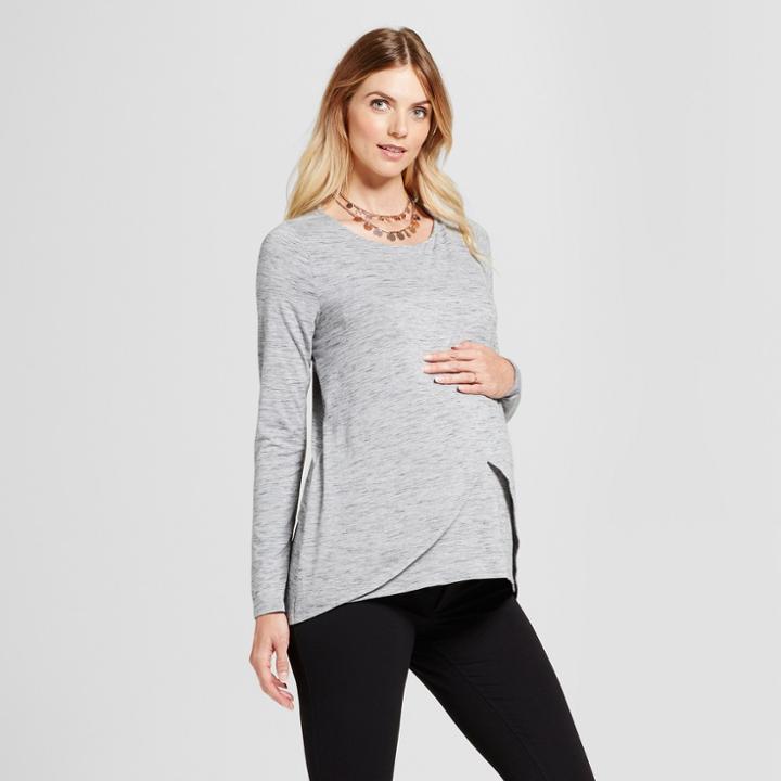 Maternity Long Sleeve Cross-panel Nursing Top - Isabel Maternity By Ingrid & Isabel Gray Heather