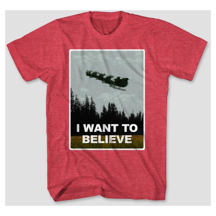 Mad Engine Men's Big & Tall Short Sleeve Holiday I Want To Believe T-shirt - Red Heather 4xlt,