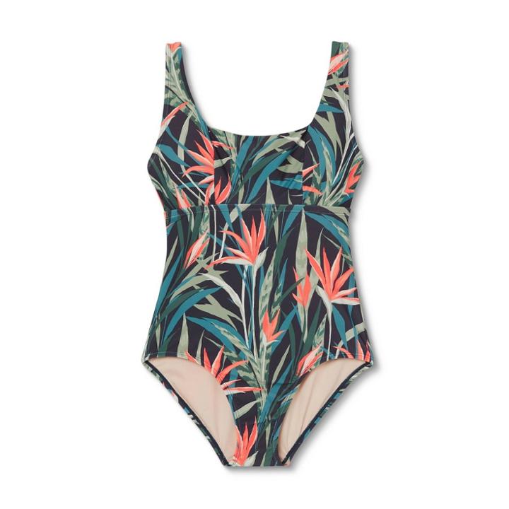 Women's Post Mastectomy Square Neck High Coverage One Piece Swimsuit - Kona Sol Multi