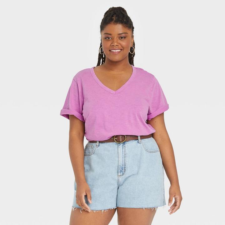 Women's Plus Size Short Sleeve Relaxed Fit V-neck T-shirt - Universal Thread Violet