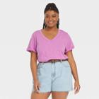 Women's Plus Size Short Sleeve Relaxed Fit V-neck T-shirt - Universal Thread Violet