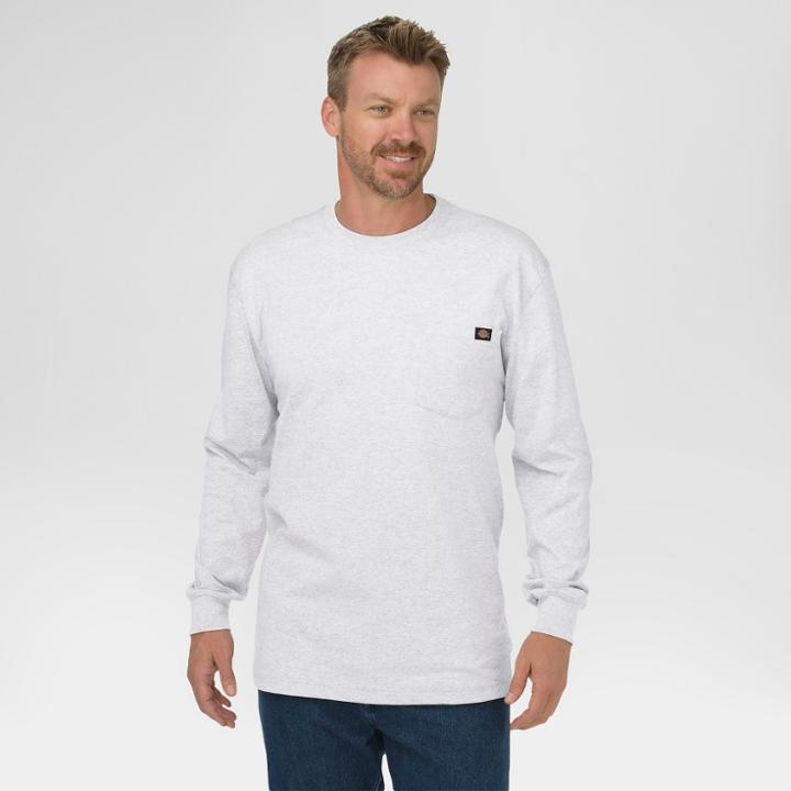 Dickies Men's Big & Tall Cotton Heavyweight Long Sleeve Pocket T-shirt- Ash Gray Xxxl