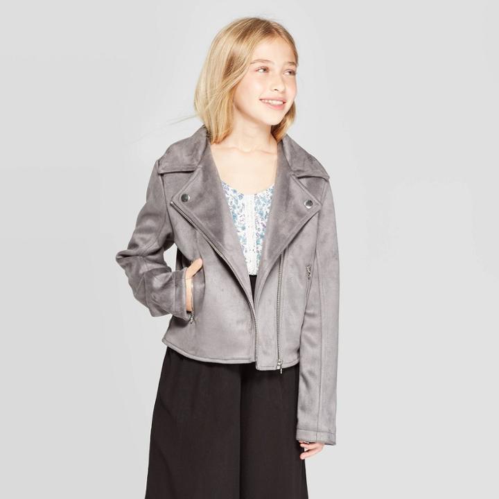 Girls' Faux Suede Overcoat Jacket - Art Class Gray