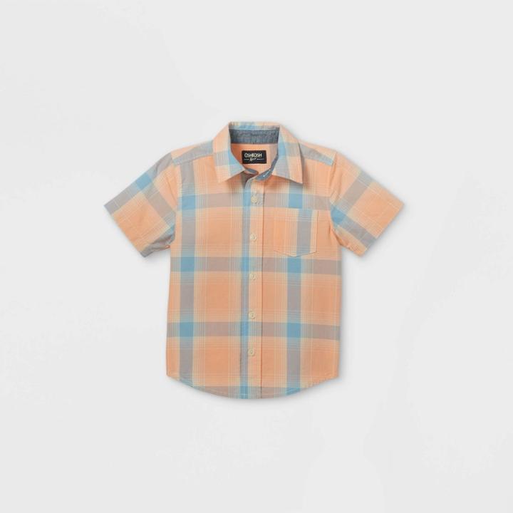 Oshkosh B'gosh Toddler Boys' Plaid Woven Short Sleeve Button-down Shirt - Orange