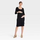 Long Sleeve Rushed Bodycon Maternity Dress - Isabel Maternity By Ingrid & Isabel Black