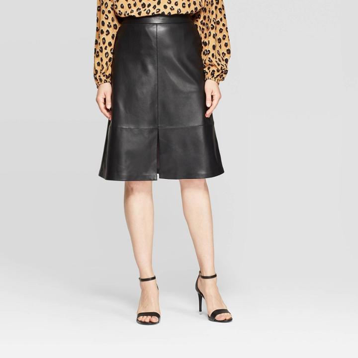 Women's High-rise A Line Leather Skirt - A New Day Black