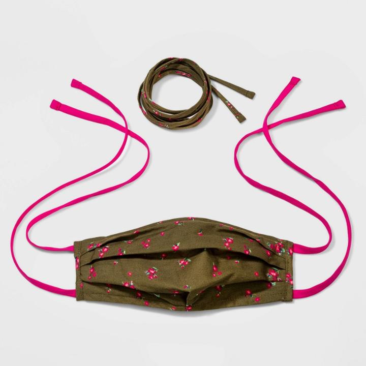 Women's Floral Print Fabric Mask With Interchangeable Ties - Wild Fable Green