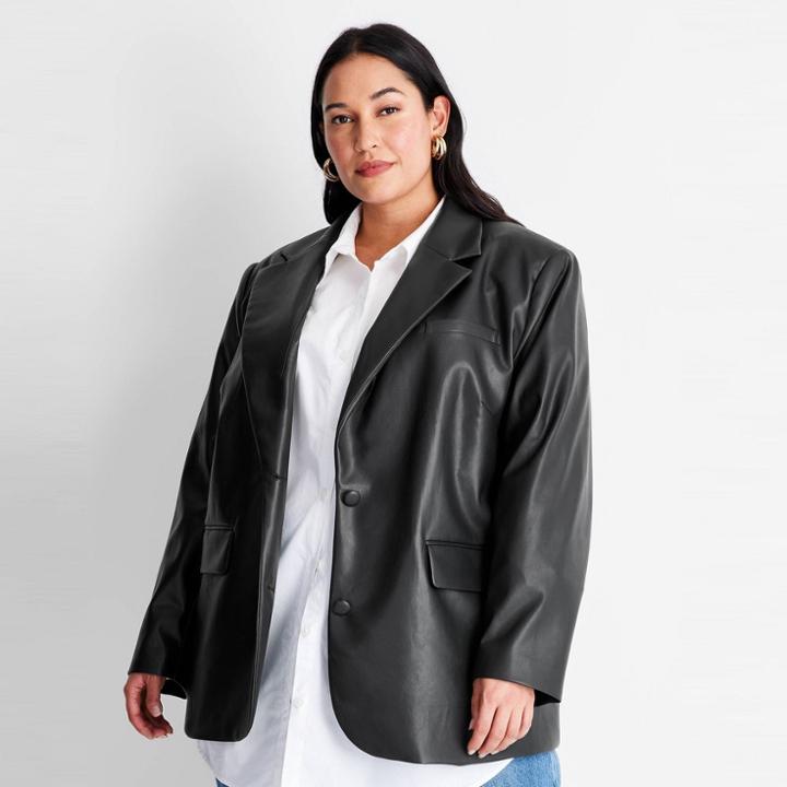 Women's Plus Size Oversized Faux Leather Blazer - Future Collective With Kahlana Barfield Brown Black