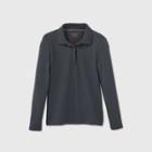 Girls' Long Sleeve Interlock Uniform Polo Shirt - Cat & Jack Gray