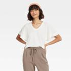 Women's Flutter Short Sleeve Scoop Neck Linen T-shirt - A New Day Cream