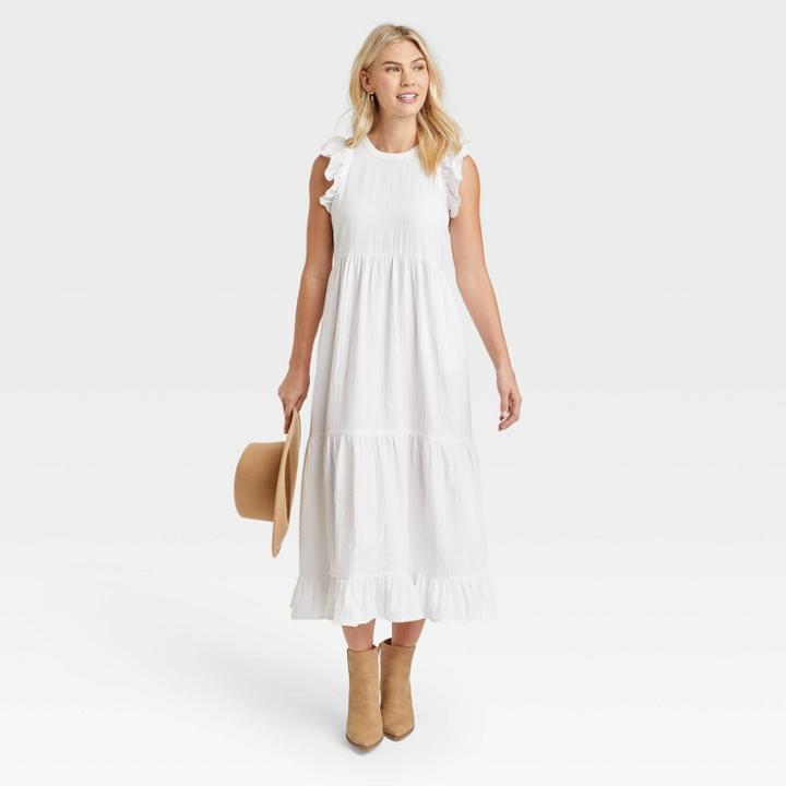 Women's Flutter Sleeveless Tiered Dress - Universal Thread White