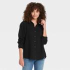 Women's Long Sleeve Gauze Button-down Shirt - Universal Thread Charcoal Black