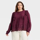 Women's Plus Size Long Sleeve Eyelet Blouse - Knox Rose