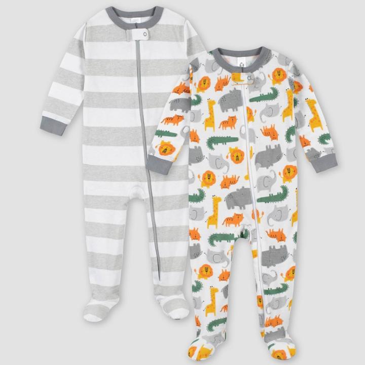 Gerber Boys' 2pk Snug Fit Footed Pajama - White