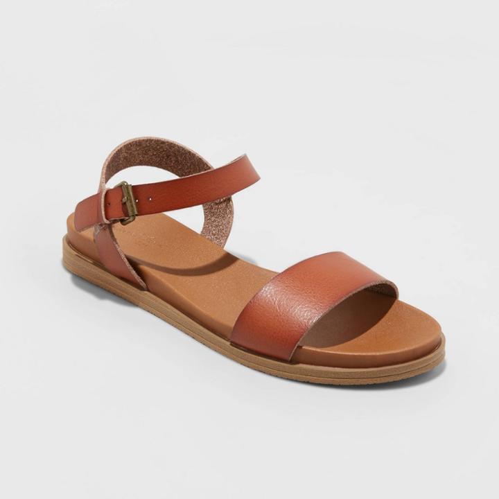 Women's Nyla Wide Width Ankle Strap Sandals - Universal Thread Cognac 5w, Women's, Size: