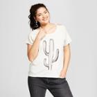 Women's Plus Size Cactus Short Sleeve Scoop Neck Graphic T-shirt - Grayson Threads (juniors') White