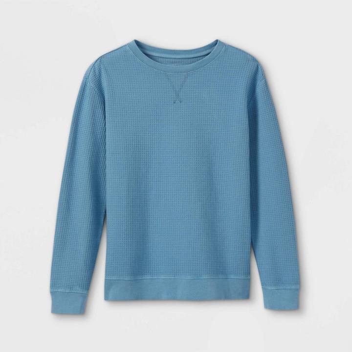 Boys' Garment Washed Waffle Crew Long Sleeve T-shirt - Cat & Jack Navy
