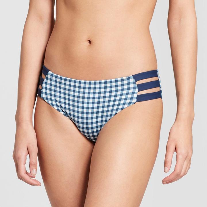 Sunn Lab Swim Women's Gingham Strappy Hipster Bikini Bottom - Navy Smoke/pearl Gingham
