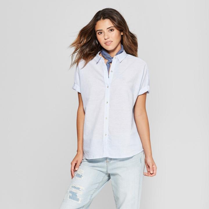 Women's Short Sleeve Tie Front Button-down - Universal Thread Blue