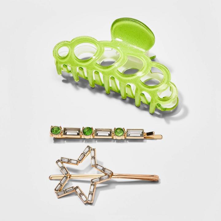 Girls' 3pk Crystal Claw Clip Set - Art Class