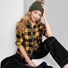 Women's Long Sleeve Hi-low Oversized Flannel Shirt - Wild Fable Dark Gold Plaid