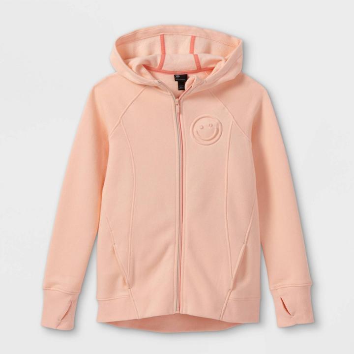 Girls' Fleece Full Zip Hooded Sweatshirt - All In Motion Peach Orange