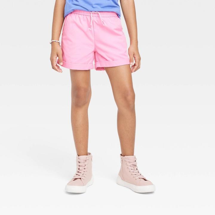 Girls' Rolled Hem Pull-on Woven Shorts - Cat & Jack Pink