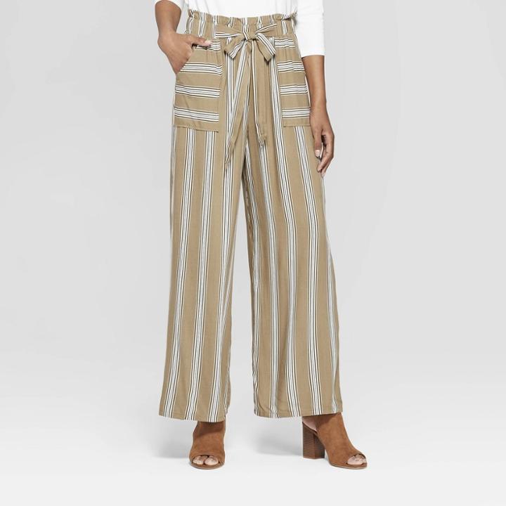 Women's Striped Tie Front Palazzo Pants - Xhilaration Olive